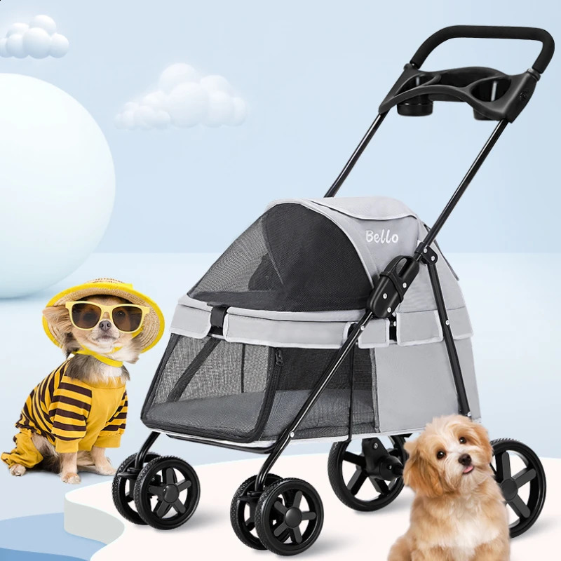 Pet Stroller 4 Wheels Little Dog and Cats Super Light Breathable Oxford Strollers Bearing with Cup Holder 15KG 240131