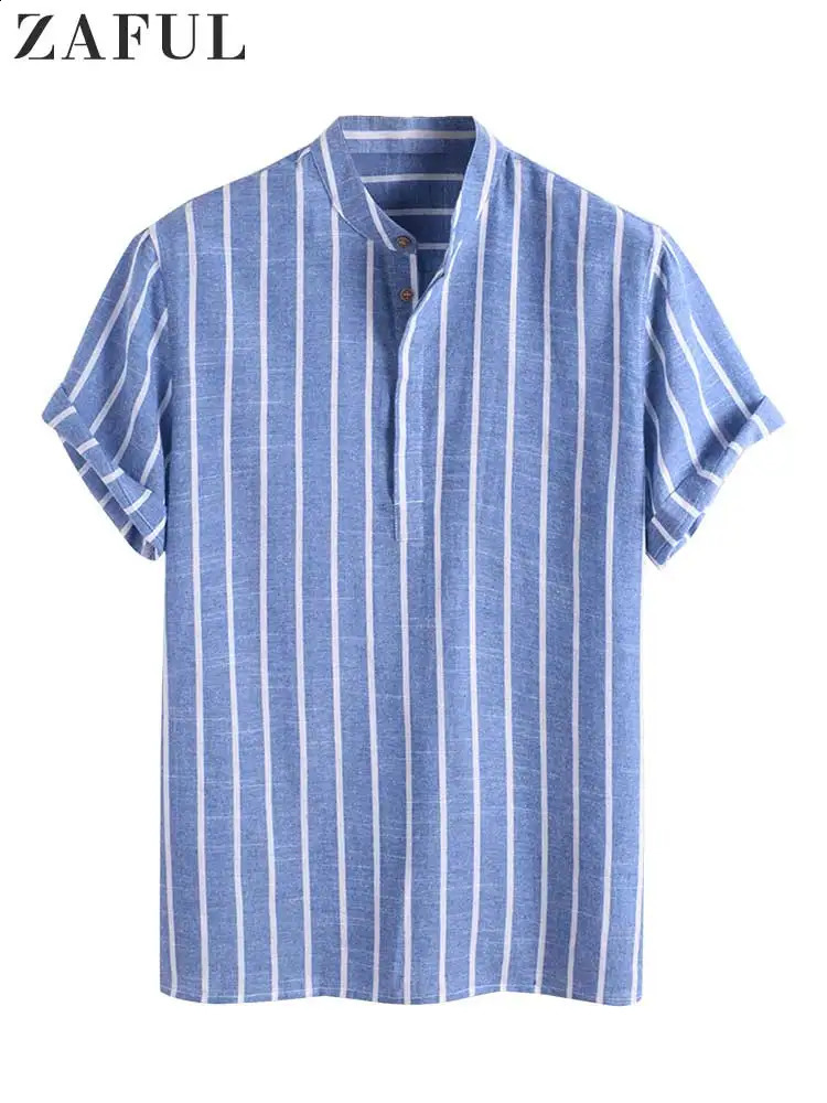 Randiga skjortor för män halvknapp kryssfri kort ärm blusar casual streetwear pullover office tops z4984953 240118