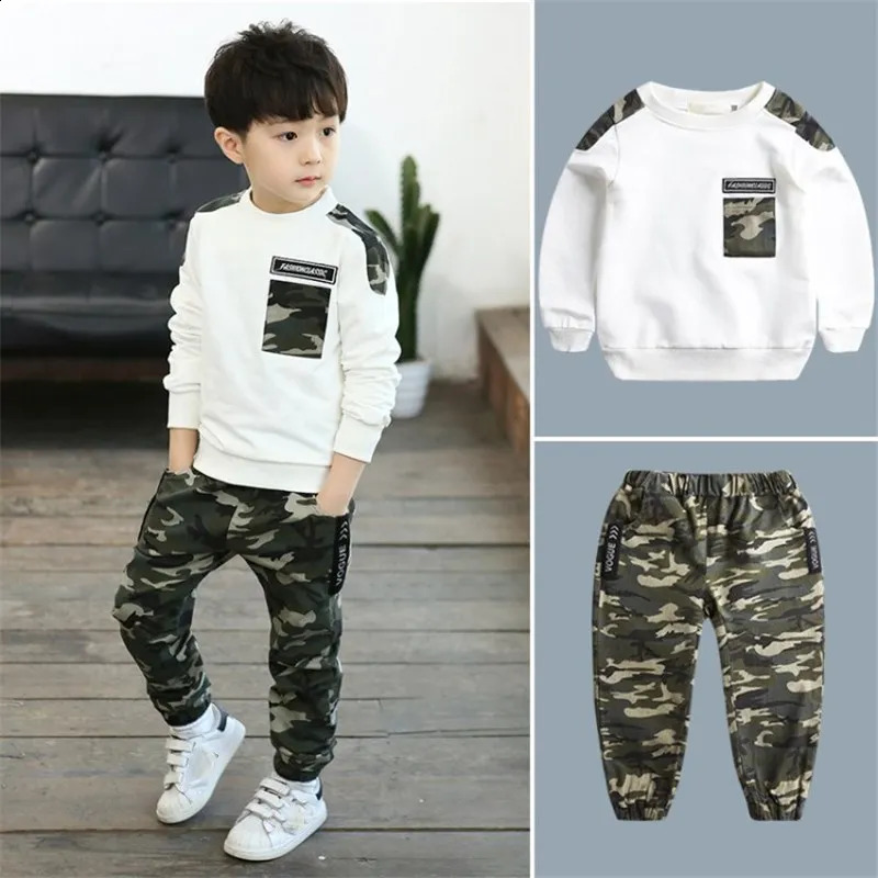 Kinder Sport Kleidung Sets Jungen Trainingsanzug Herbst Camouflage Kinder Tops Hosen Kit Outfit Teenager Jungen Camouflage Trainingsanzug 240118