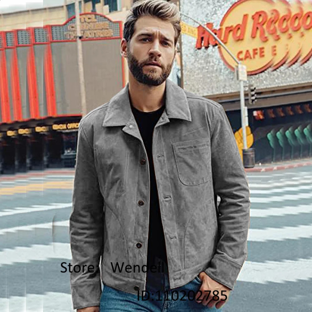 Men's Suede Jacket Retro Punk Lapel Single Breasted Tailored Motorcycle Coat Windbreaker Women Jackets Horse Military 240125