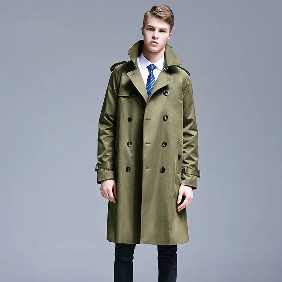 S-6XL Men Trench Coat Coat Men Fabel Trench Coat Double Breadged Jacket Long Spring and Autumn British Style Business Coats 240122