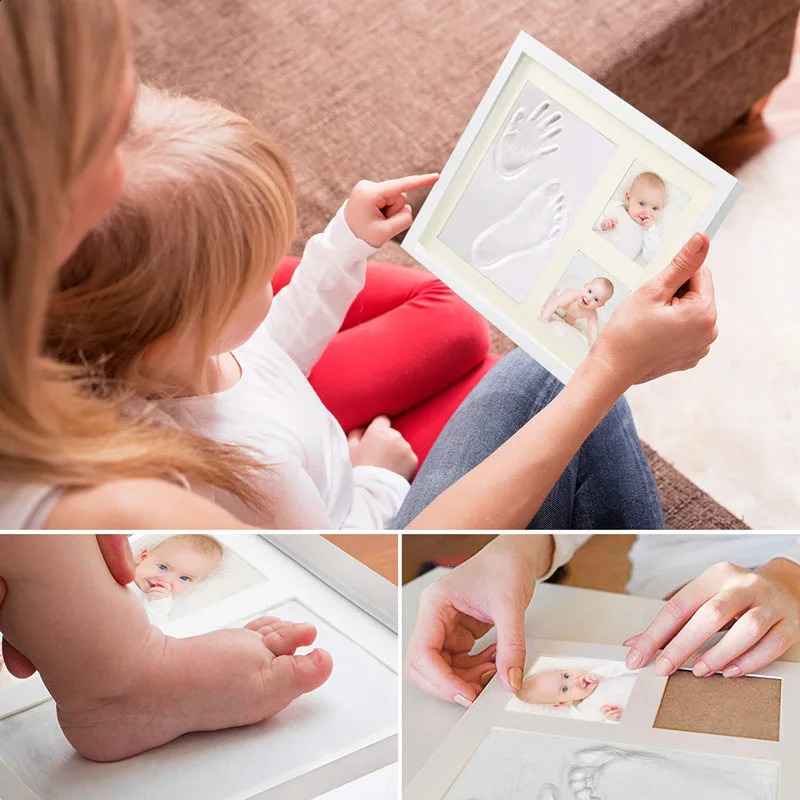 Baby Hand Foot Print Po Frame with Mold Clay Imprint Kit Souvenirs Commemorate Kids Growing Memory Gift 240125