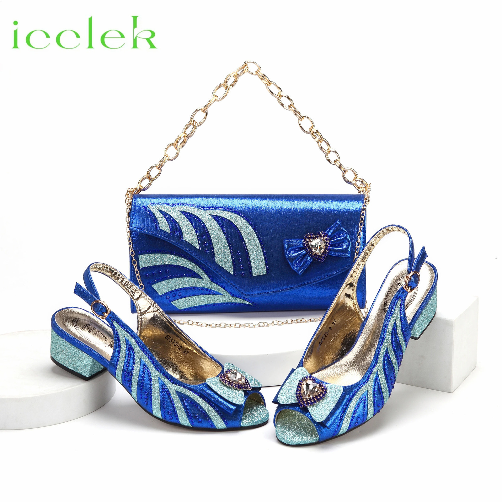 est INS Style Royal Blue Elegant Low Heels Nigeria Design African Ladies Shoes And Bag Set 240130