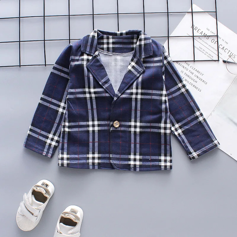 Baby Boy Fall Gentleman Clothes Set Infant Formal Party Costume Children Plaid Coat Shirt Pant Bow Suit Birthday Outfit 240218