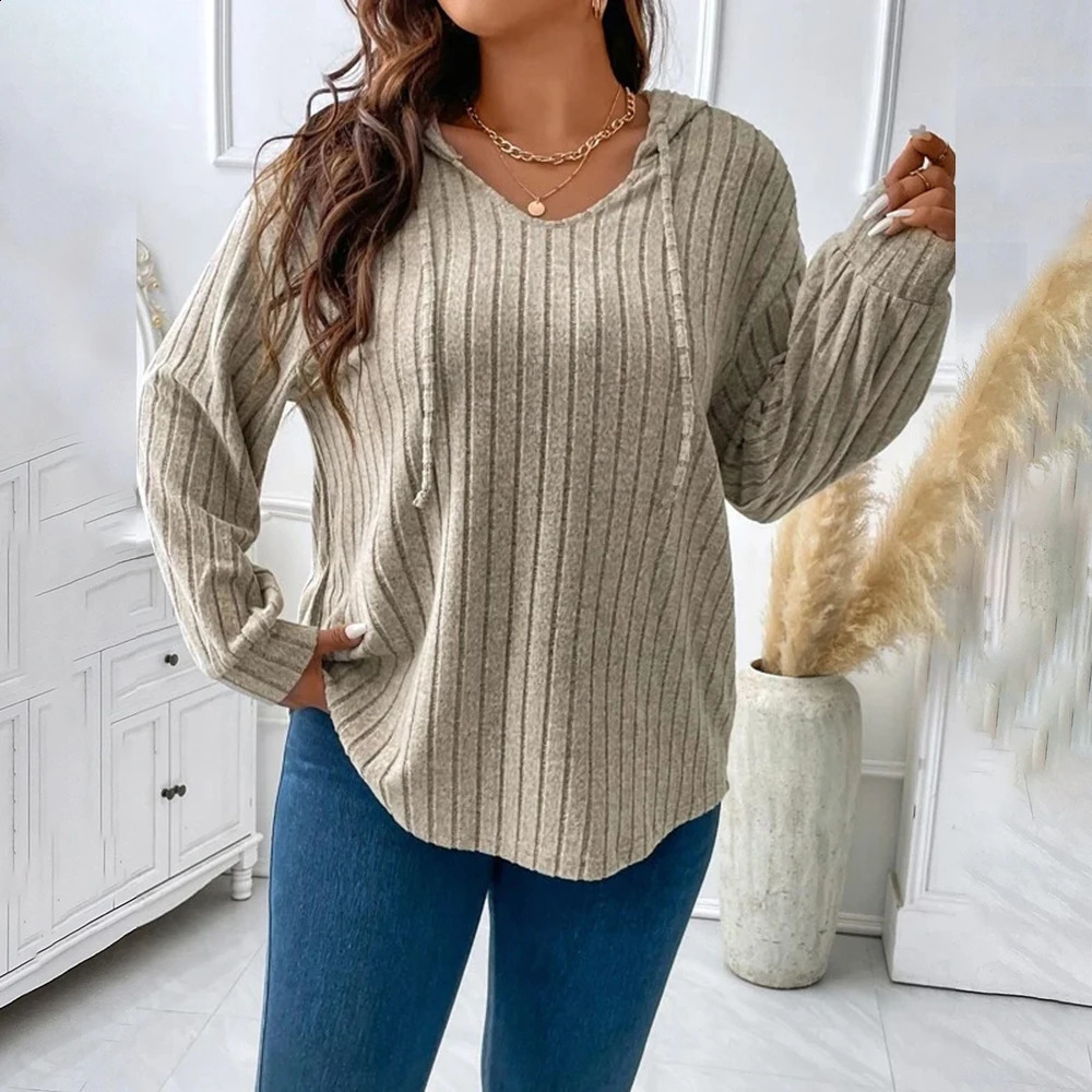 Large Size Tops Women Long Sleeve Loose Hooded Plus Size T -shirt Tee Autumn Winter Solid Pullover Fashion Female Clothing 240130