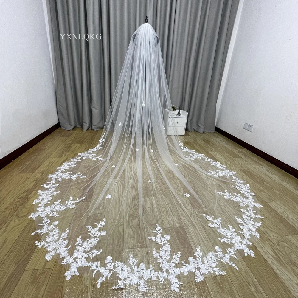 Voile de mariée cathédrale en dentelle douce, voile blanc ivoire avec peigne, accessoires de mariage, Veu Velo Noiva 240123