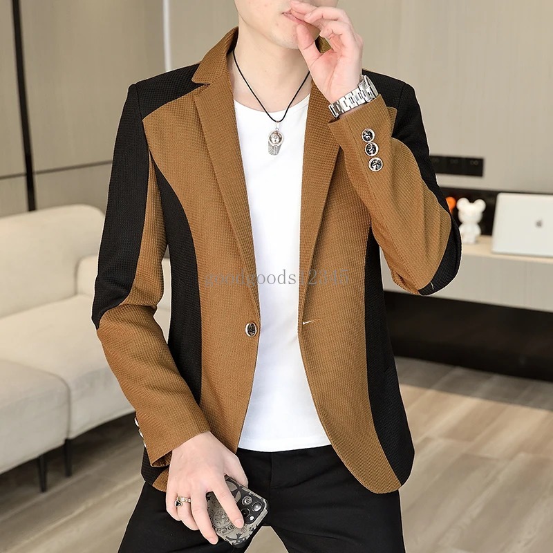 Koreańska mody patchwork marynarz dla mężczyzn Slim Fit Casual Men Blazers Business Social Blazer Masculino Streetwear 2024 Spring