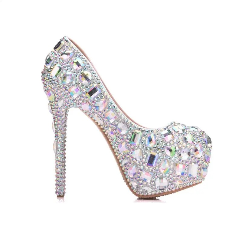 Crystal Queen Women Rhinestone Wedding Shoes High Heel Platform Event Handmade Pumps Big Size 240125