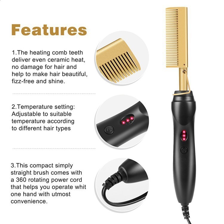 Hårrätare Leeons Black Comb Stiger Flat Iron Electric Electric Heat Wet and Dry Curler Straight Styler Curling 221028
