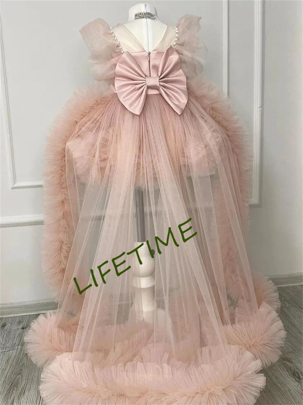 Robes bouffantes en Tulle brodées pour filles, col rond, manches courtes, motif floral, jolie robe de bébé pour fête de mariage, 240126