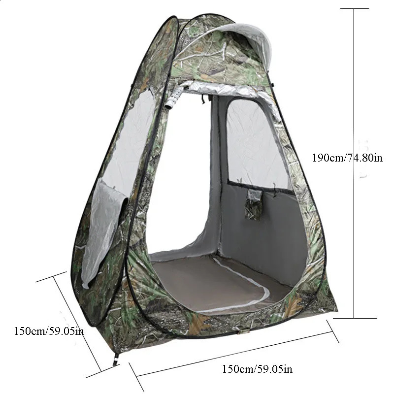 Camouflage Ijsvissen Tent Voor 1 Persoon Anti-muggen Regenbestendig Zonnebrandcrème Dubbele Deuren 2 Ramen Pop Up Snel Open 150*150*190Cm 240126