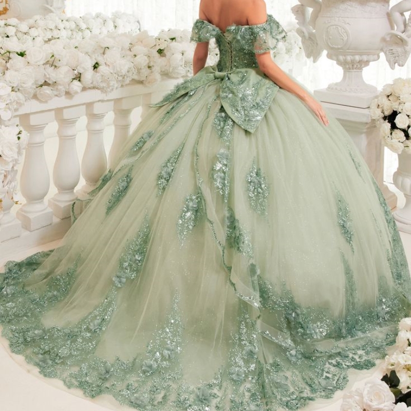 Lichtgroen Zoete 16 Quinceanera Jurk Off Schouder Geappliceerd Kant Tull Baljurk Prinses Partij Verjaardag Jurk Vestidos 15 De