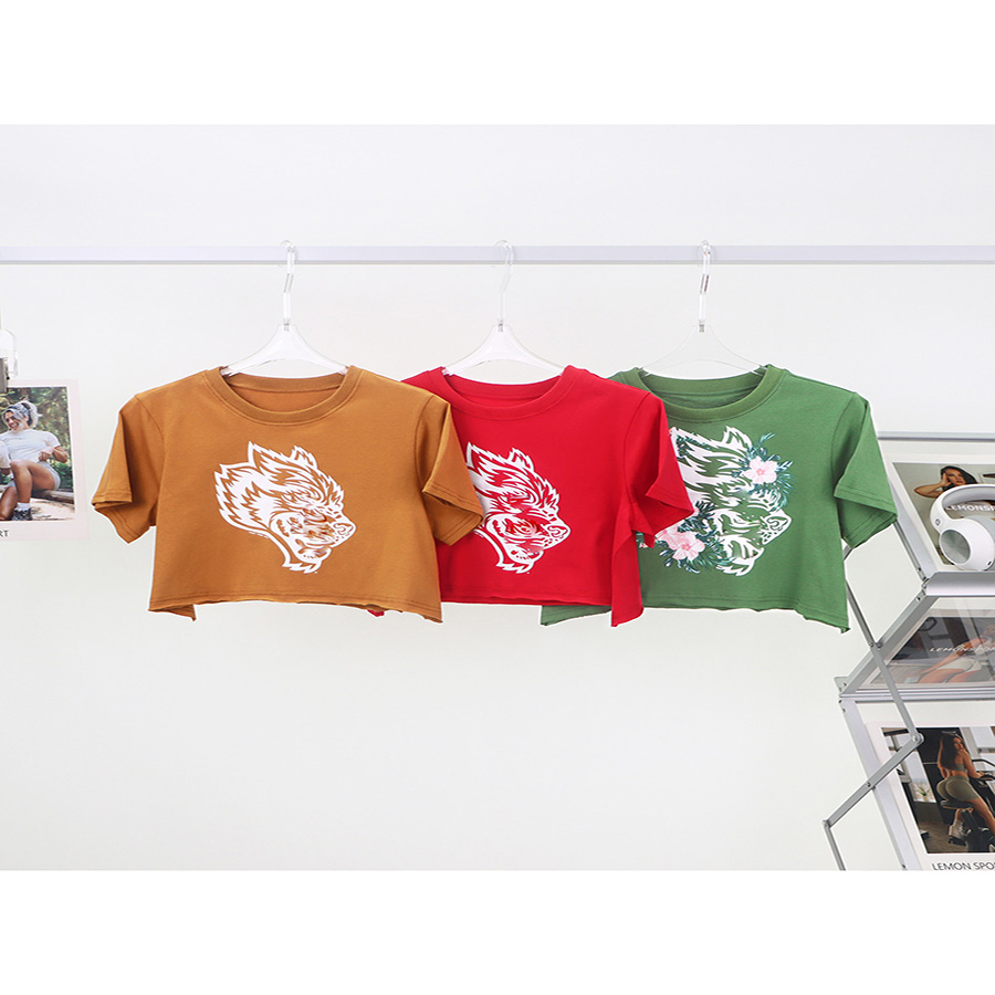 여자 디자이너 TSHIRT Y2K 셔츠 둥근 목의 짧은 슬리브 동물 프린트 스포츠 스포츠 티셔츠 아시아 크기 S-L