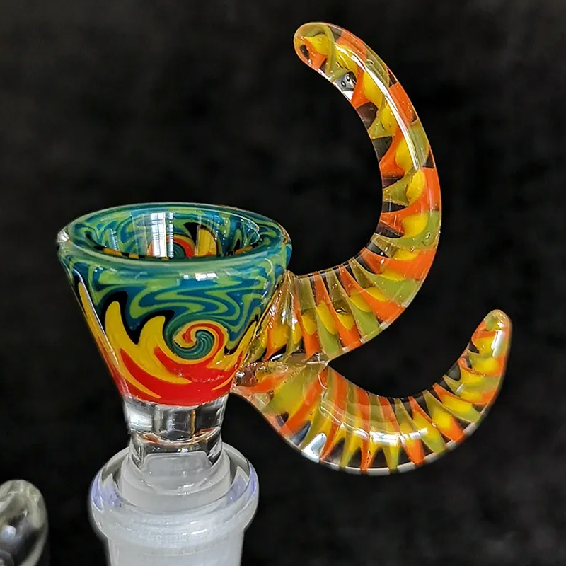 Ciotola da 14 mm Ciotole di vetro inebrianti maschili con manico Bong da fumo unico pipa ad acqua Dab Rigs Strumenti tabacco Accessori fumo all'ingrosso