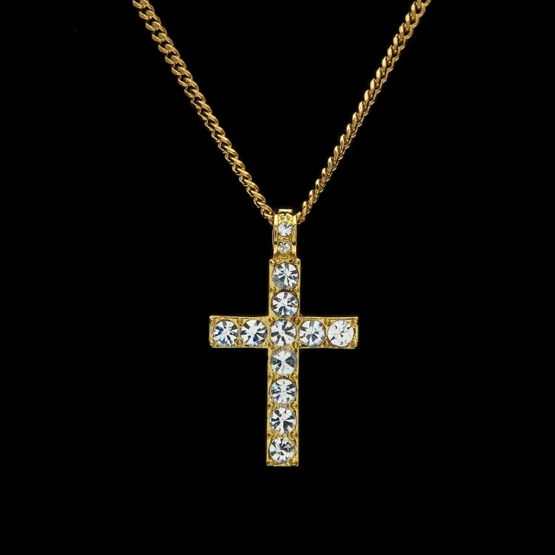 Mrożony krzyżowy Naszyjnik Męski złoto biżuteria Hip Hop z łańcuchem linków 3 mm