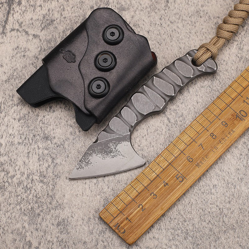 Kampanj A0224 High End Fixed Blade Knife DC53 Stone Wash Blade Full Tang Steel Handle Outdoor EDC Pocket Mini Axe With Kydex