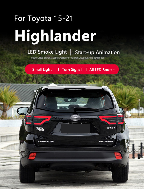 Lâmpada traseira para toyota highlander led sinal de volta lanterna traseira 2015-2021 luz de freio de corrida traseira acessórios automotivos