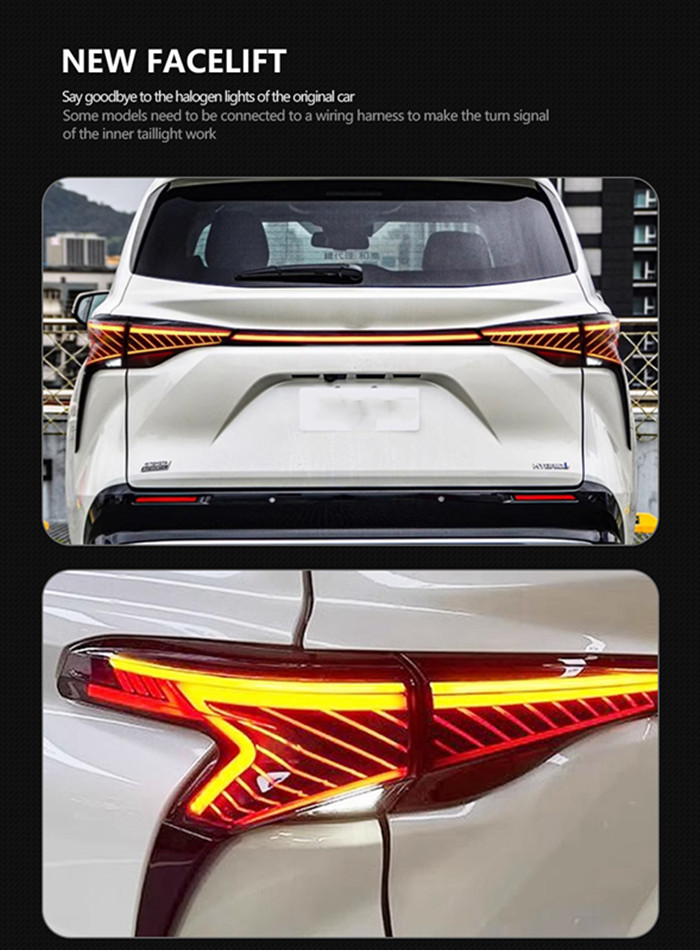 Toyota Sienna LED 회전 신호 Taillight 2021-2023 후면 달리기 브레이크 라이트 자동차 액세서리를위한 테일 램프