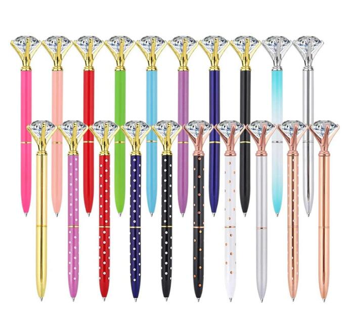 High quality Ballpoint Pens Wholesale Big Diamond Crystal Pen Gem Ring Office Metal Roller Ball Black Rose Gold Sier Pink Drop Delivery School