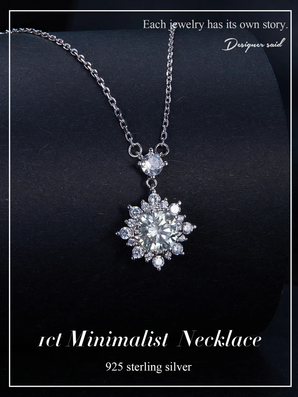 Halo-Halskette für Damen, 1 Lab-Grown-Diamant, 925er-Sterlingsilber, Kette 240123