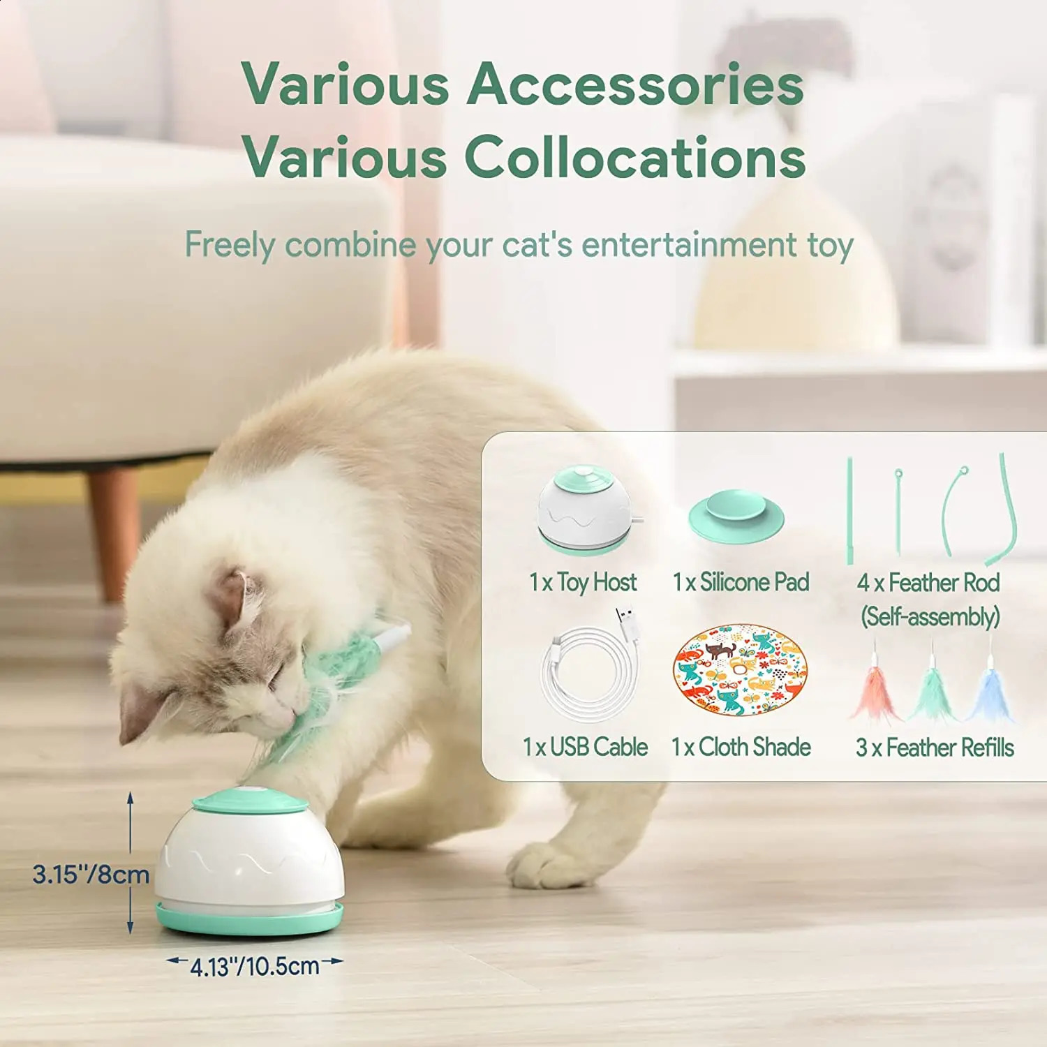 Atuban Automatic Motion Cat Toys-4 lägen Interactive Motorised Wand Toys3 Featherselectronic träning Petleksak för inomhuskatter 240219