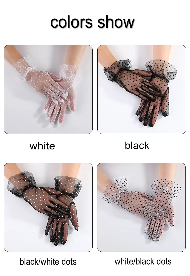 Women Black Sexy Transparentes Dot Mesh Tulle Gloves Wedding Bride Dress Gloves Thin Club Prom Party Dancing Dress Accessories