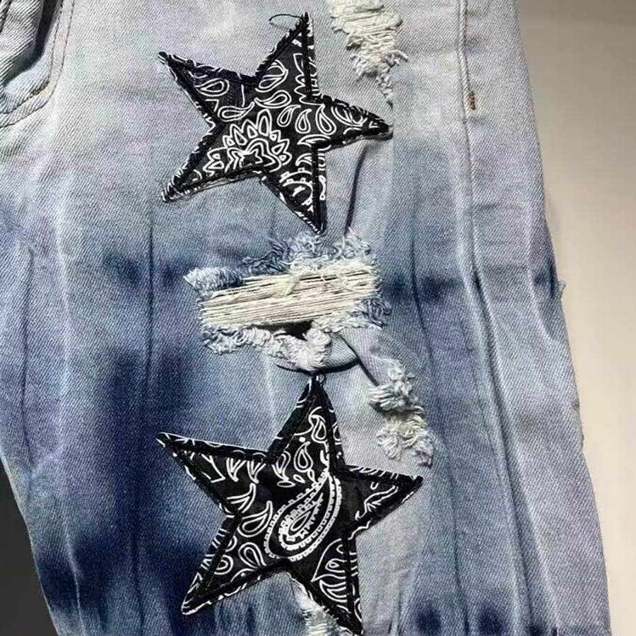 Designer paarse jeans voor heren Modeontwerper Splicing Jeans Gescheurde denimbroek Luxe hiphopbroek jeans