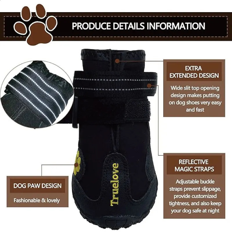 Truelove Pet Boots Scarpe cani resistenti e impermeabili con cinturini riflettenti piccole, medie e grandi dimensioni 240129