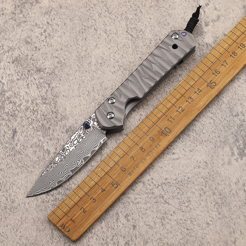 Neues High-End CR kleines Klappmesser Damaskus-Stahlklinge CNC TC4 Griff aus Titanlegierung Außen-EDC-Taschenordner Messer Überlebensausrüstung