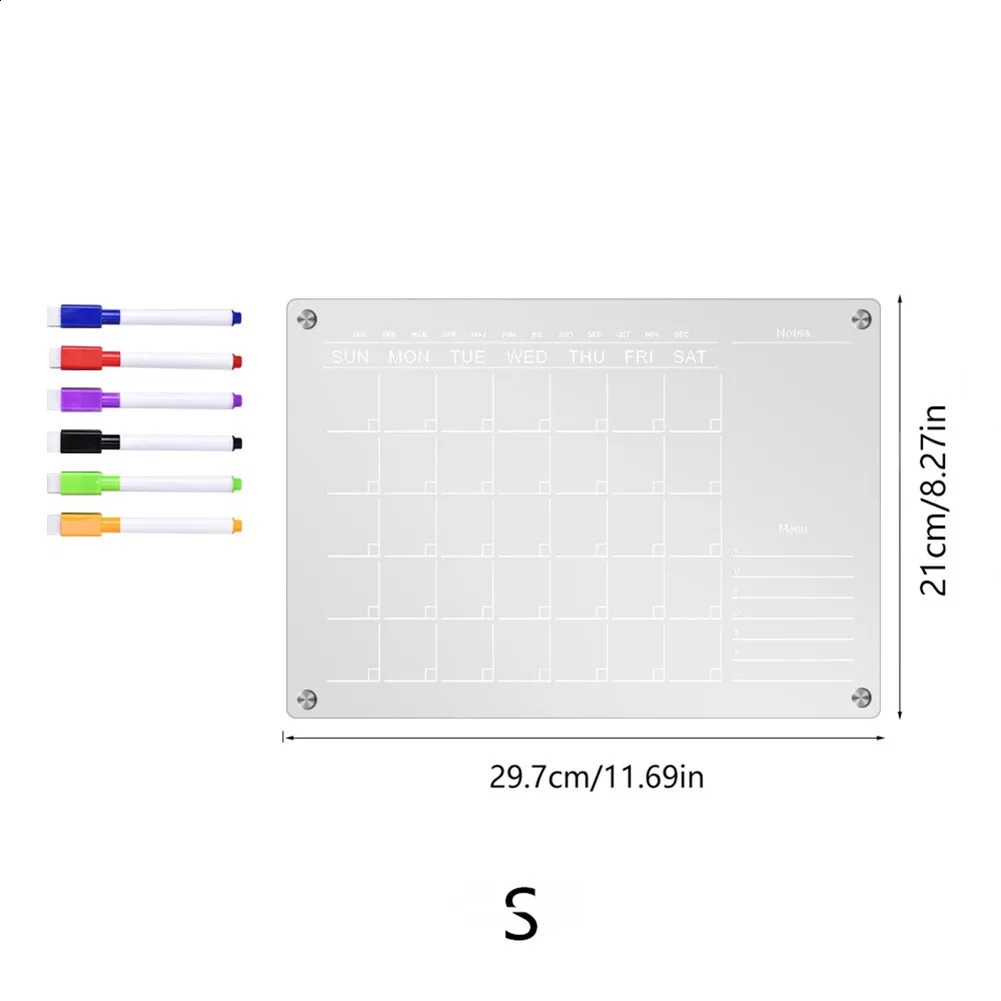 Magnetisk akrylkalender med 6 markörplaneringsbrädor för månatliga och veckoplanerare av kylskåp 240219