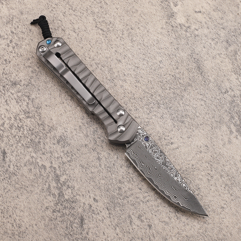 Neues High-End CR kleines Klappmesser Damaskus-Stahlklinge CNC TC4 Griff aus Titanlegierung Außen-EDC-Taschenordner Messer Überlebensausrüstung