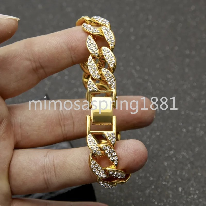 2024 MENS ICED OUT GOLD BRACELT Silver Cupan Link Chain Bracelets Fashion Rhinestone Hip Hop Jewelry