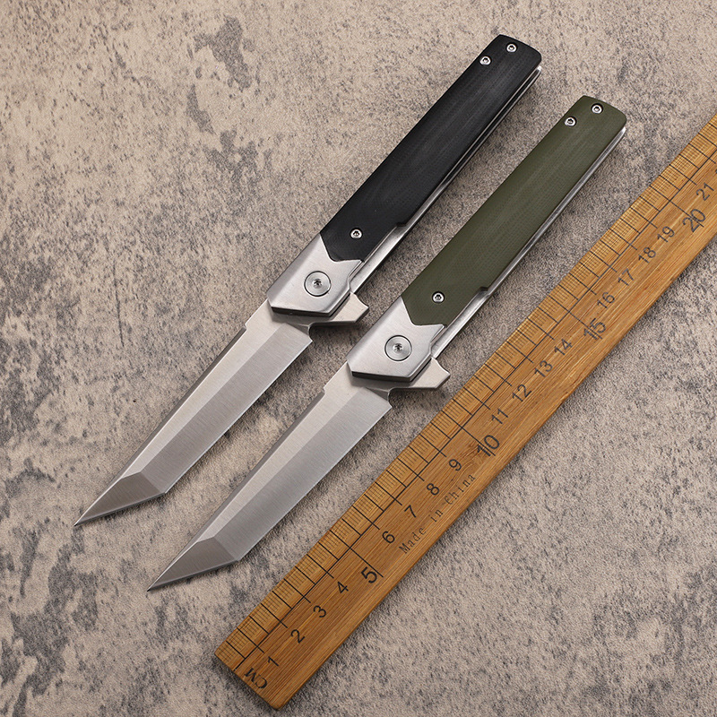 Promotion A0217 Flipper Folding Knife 14C28N Satin Tanto Blade G10/Steel Head Handle Ball Bearing Fast Open Folder EDC Pocket Knives