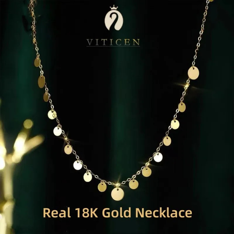 VITICEN Real 18K Gold AU750 Sequins Necklace Exquisite Gift Romantic Classic Present For Woman Cute Fine Jewelry 240118