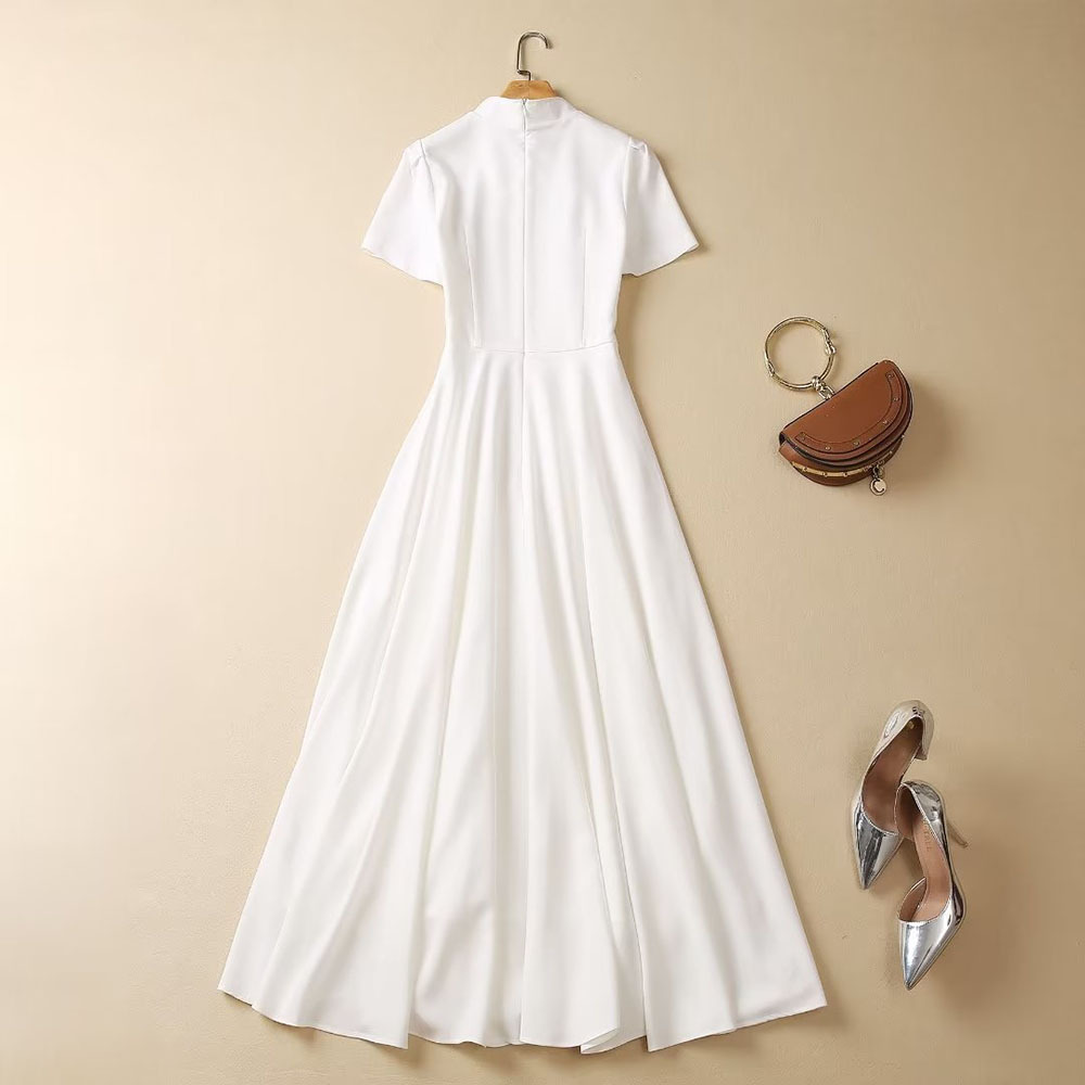 2024 Spring Vintage Print Women's Dress Stand-krage Kortärmad Kvinnas avslappnade långa klänningar AS005