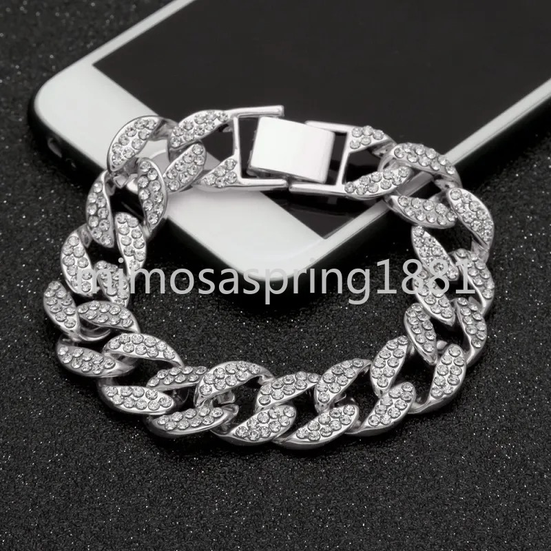 2024 MENS ICED OUT GOLD BRACELT Silver Cupan Link Chain Bracelets Fashion Rhinestone Hip Hop Jewelry