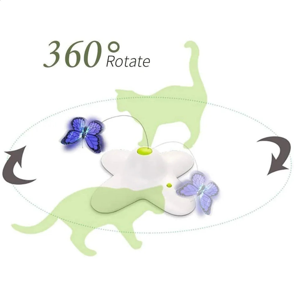 自動猫のおもちゃ360度回転運動活性化蝶面白いおもちゃペット猫インタラクティブフラッターバグ子犬フラッシュトイ240219