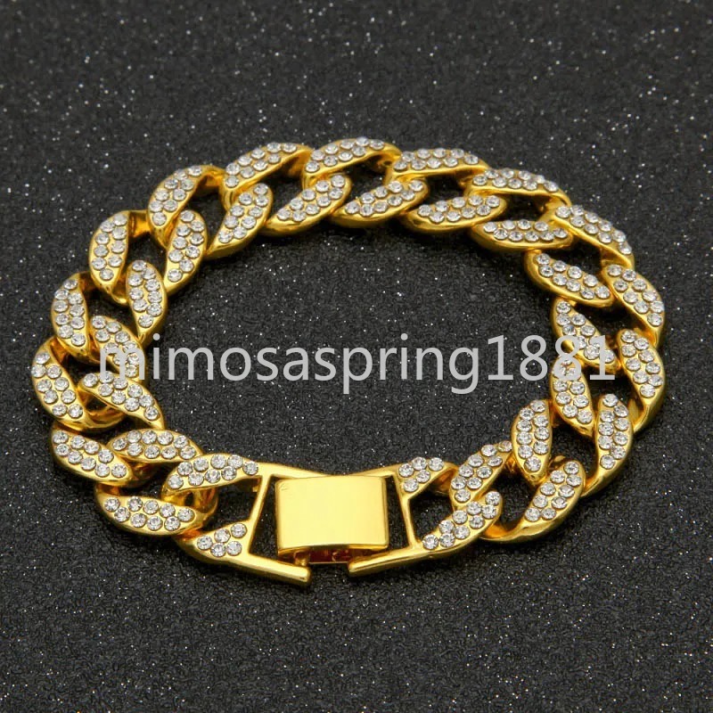 2024 MENS ICED OUT GOLD BRACELT Silver Cupan Link Chain Bracelets Fashion Rhinestone Hip Hop Jewelry