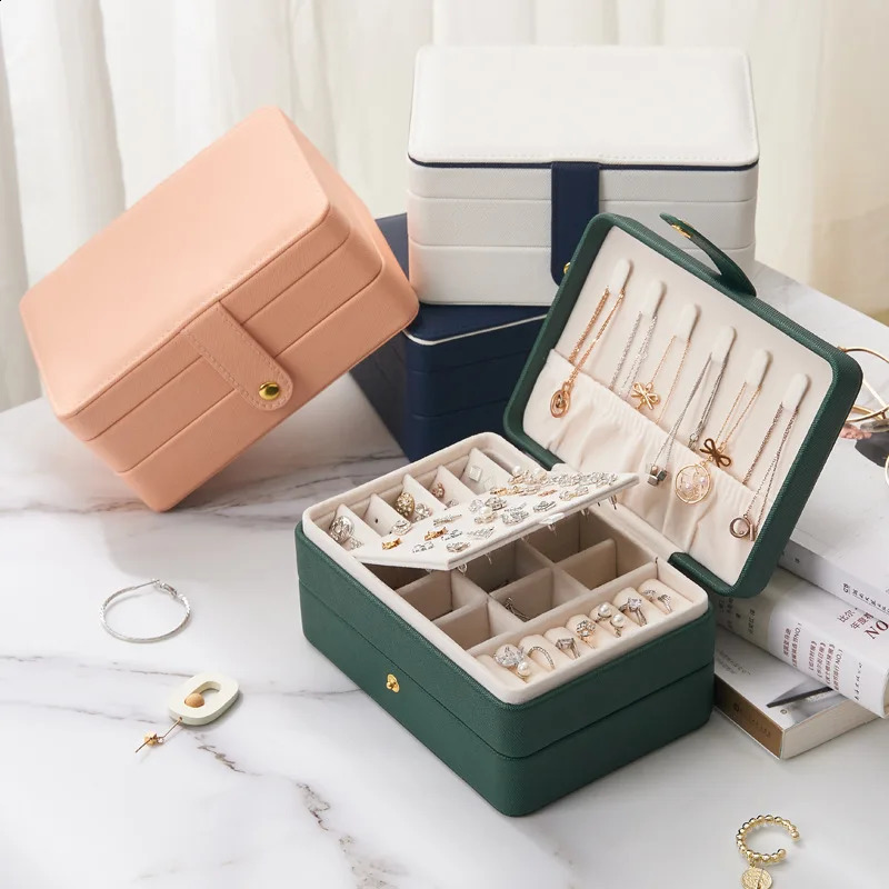 Jewelry Box Organizer Display Travel Case Portable Leather Jewellery Storage Box Necklace Earrings Rings Holder Casket Gift 240122