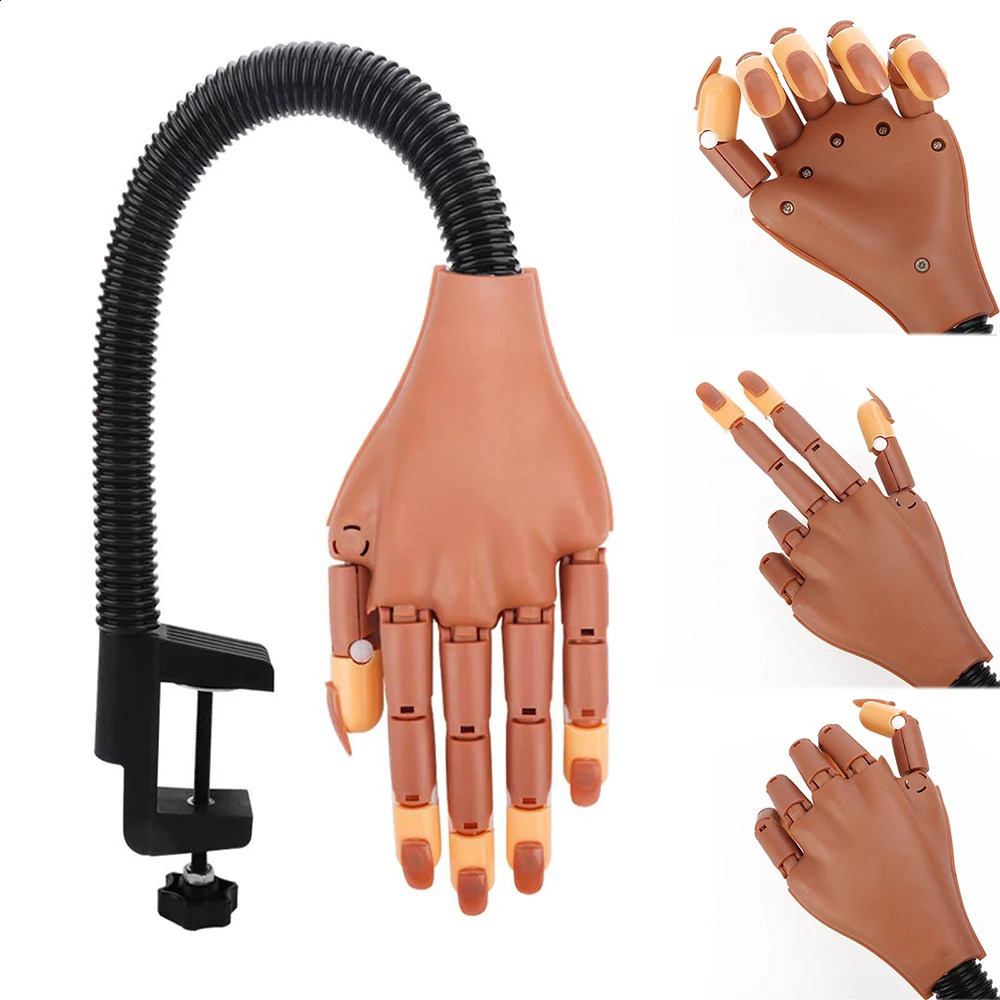 Practice Hand for Acrylic Nails Flexible Nail Practice Hands Training Movable Nail Maniquin Hand with 100 or Nail Tips 240123