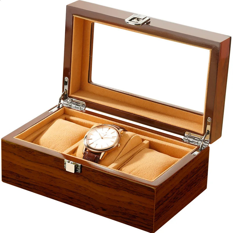 Luxury Wooden Watch Box Case Pure Wood Casket Display Box Watches Organizer Black Glass Cabinet Packing 6 Seats Storage Box Man 240122