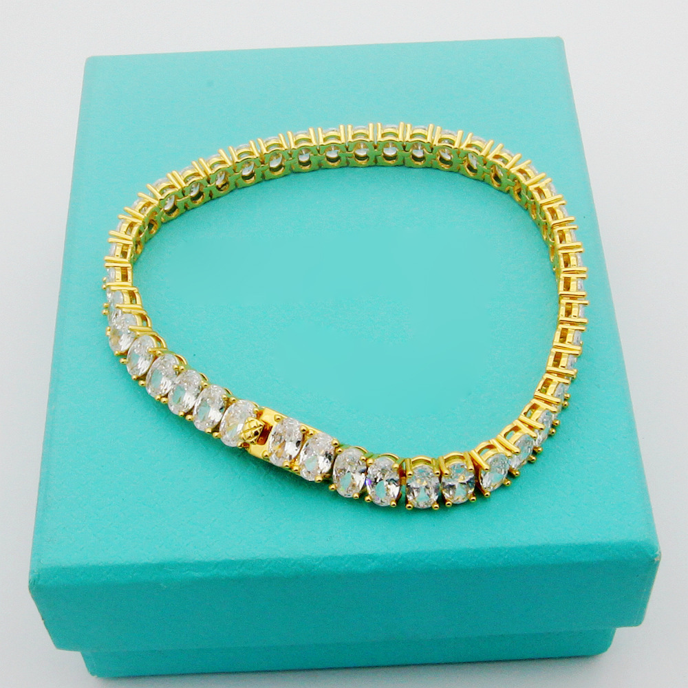 Tennis Letter Single Row Goose Egg Diamond Bracelet Women's Oval Diamond Bracelet