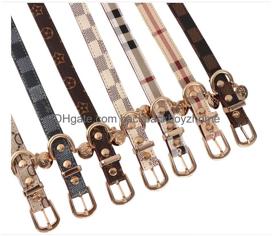 Dog Collars Leashes Step In Dog Harness Designer Dogs Collar Leashes Set Classic Plaid Leather Pet Leash For Small Medium Cat Chihua