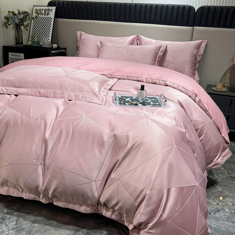 Commercio all'ingrosso di biancheria da letto con copripiumino matrimoniale in quattro pezzi jacquard di seta di marca di moda di fascia alta