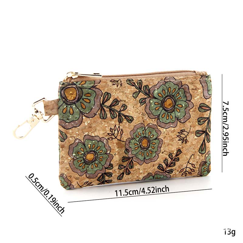 DHLCoin Purses Lady Retro Cork Floral Priinting Square Short Ear Line Wallets Mix Color