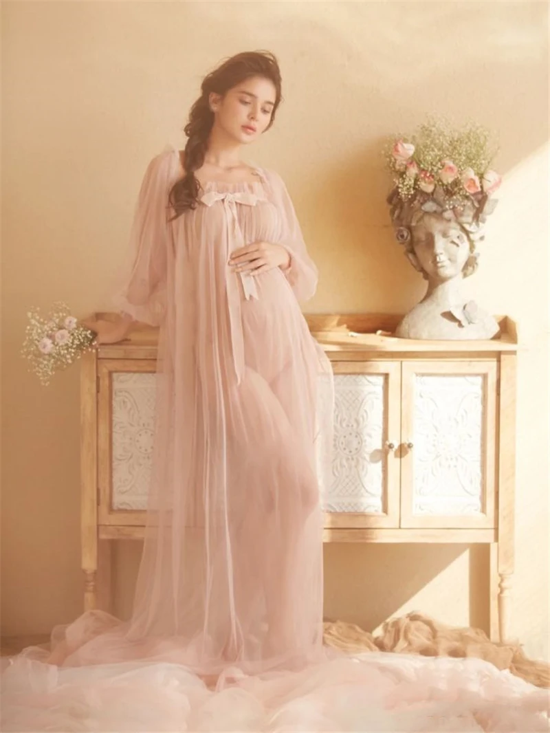 Dresses Dvotinst Women Photography Props Maternity Dresses Pink Perspective Pregnancy Pregant Dress Studio Photoshoot Photo Clothes