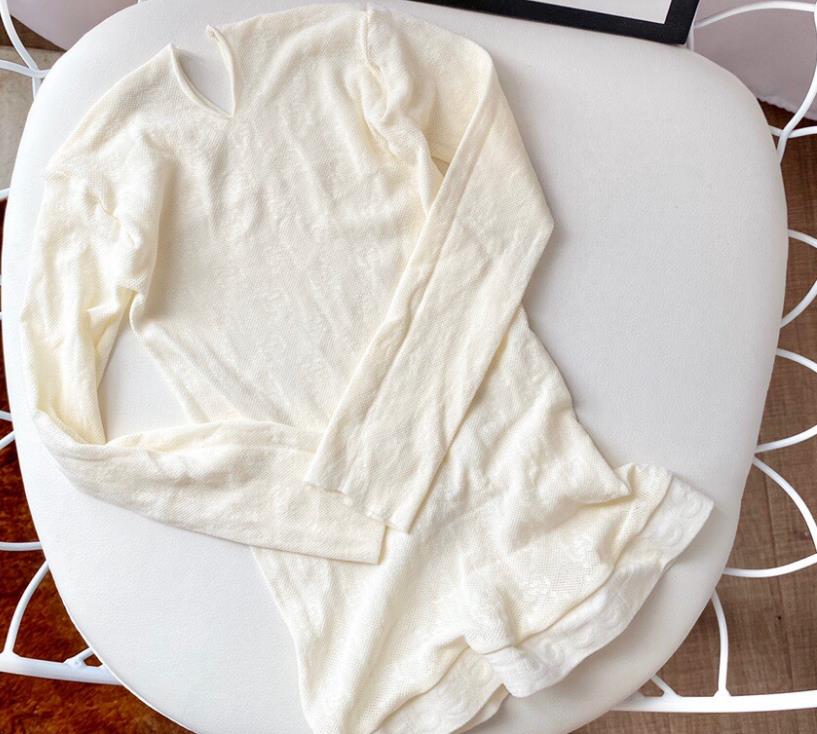 Dames Mesh Base T -breisbreien Blouses Primer Shirts Designer Witte letter Gauze ontwerper Lange mouwen Sweatshirt voor Lady Slim Shirt Thin Tees Tops