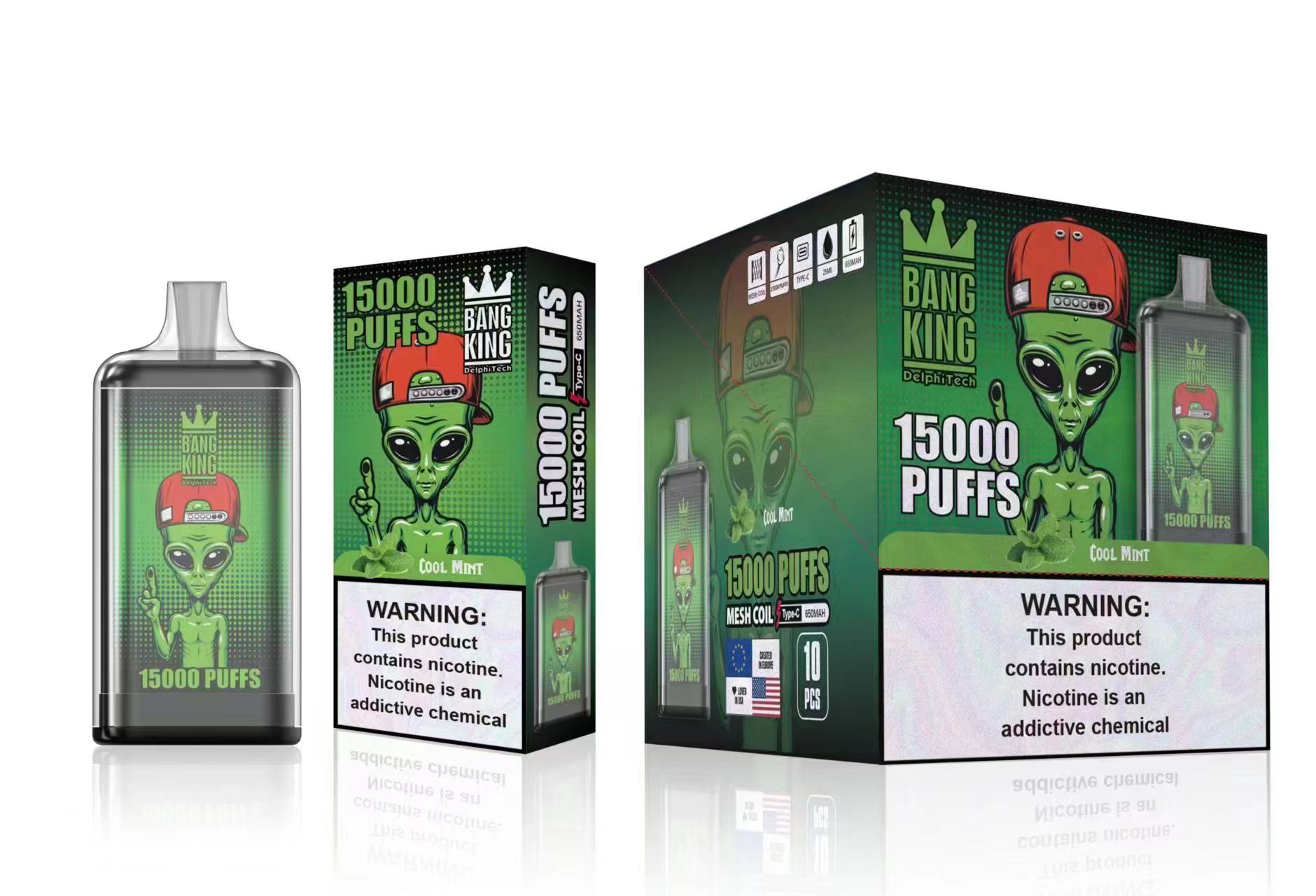 Originele Bang King 15000 Rookwolken Wegwerp Vape E-sigaretten 0% 2% 3% 5% Bladerdeeg 15k 25ml Voorgevulde Pod 1.0ohm Mesh Coil 650mAh Oplaadbare Batterij Vaper-pen