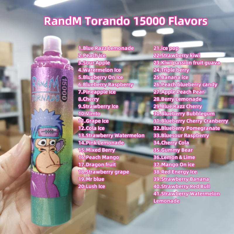 Original RandM Tornado 15000 Puffs Einweg-Vape-Stift, 15k Puff Vape Fumot, 25 ml vorgefüllte Kartuschen, Pod, 850 mAh, wiederaufladbarer Akku, LED-Lichtfarbe, 41 Geschmacksrichtungen