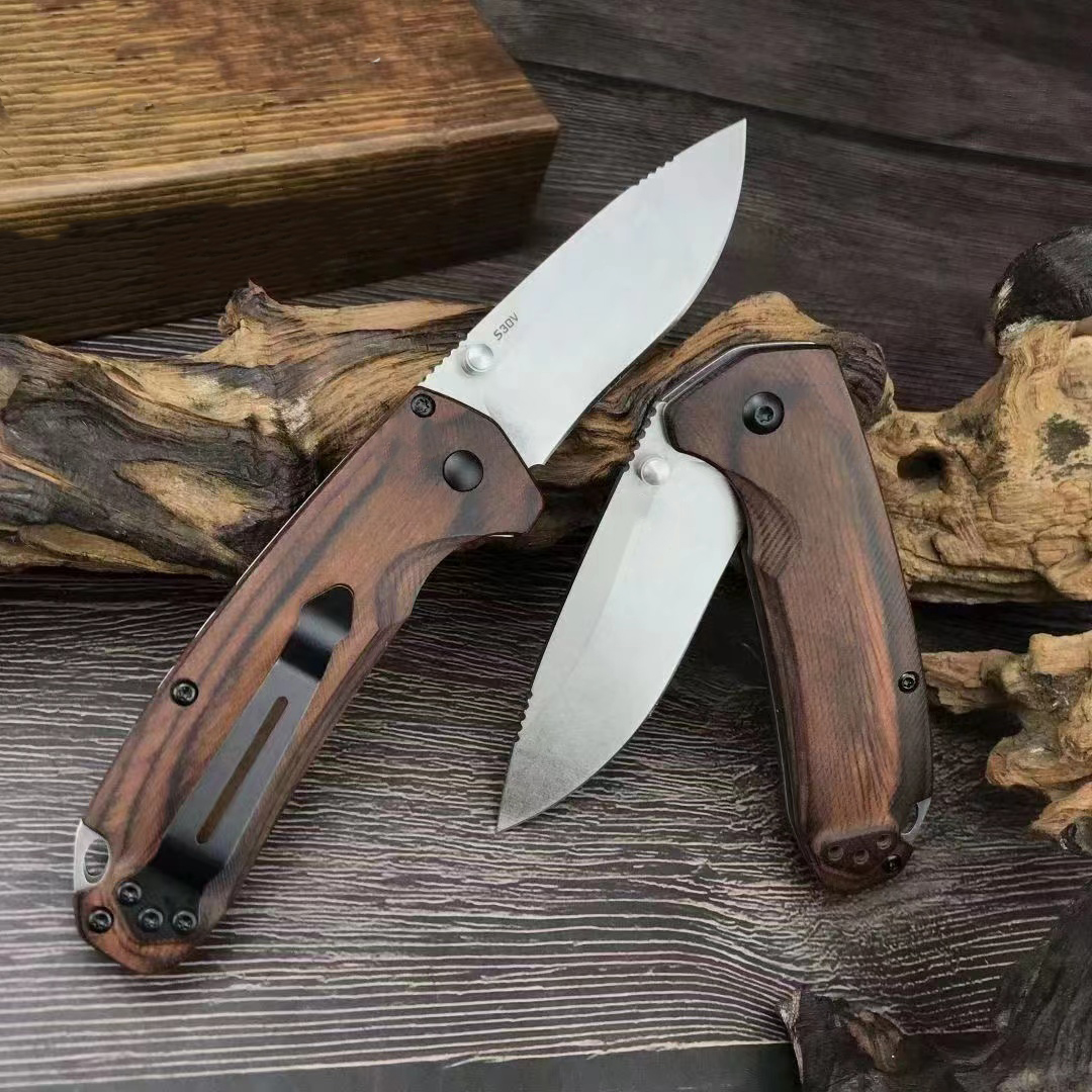 Outdoor BM 15031 Tactical Folding Knife Wooden Handle 8c13mov Blade Camping Survival Self-defense EDC Pocket Knives